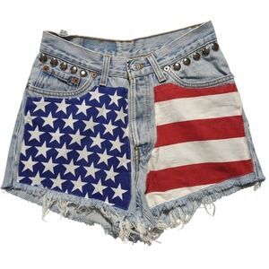 VTG Levis 501 American Flag Studded Denim Cut Off Shorts USA Made 7 Long 26